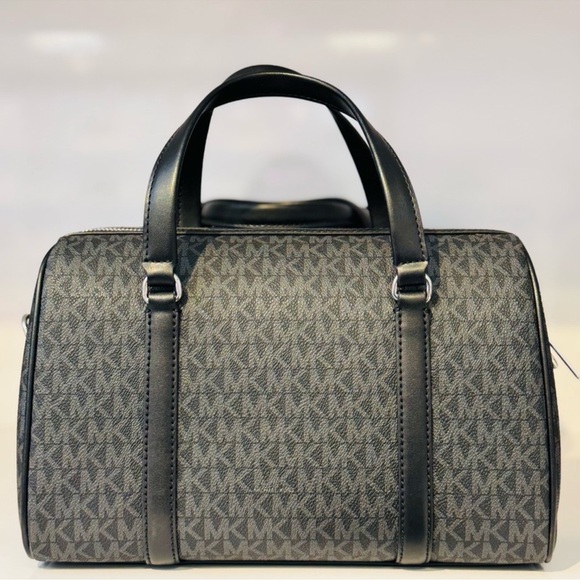 Michael Kors Medium Travel Duffle Satchel Bag Black Signature - Picture 4 of 5